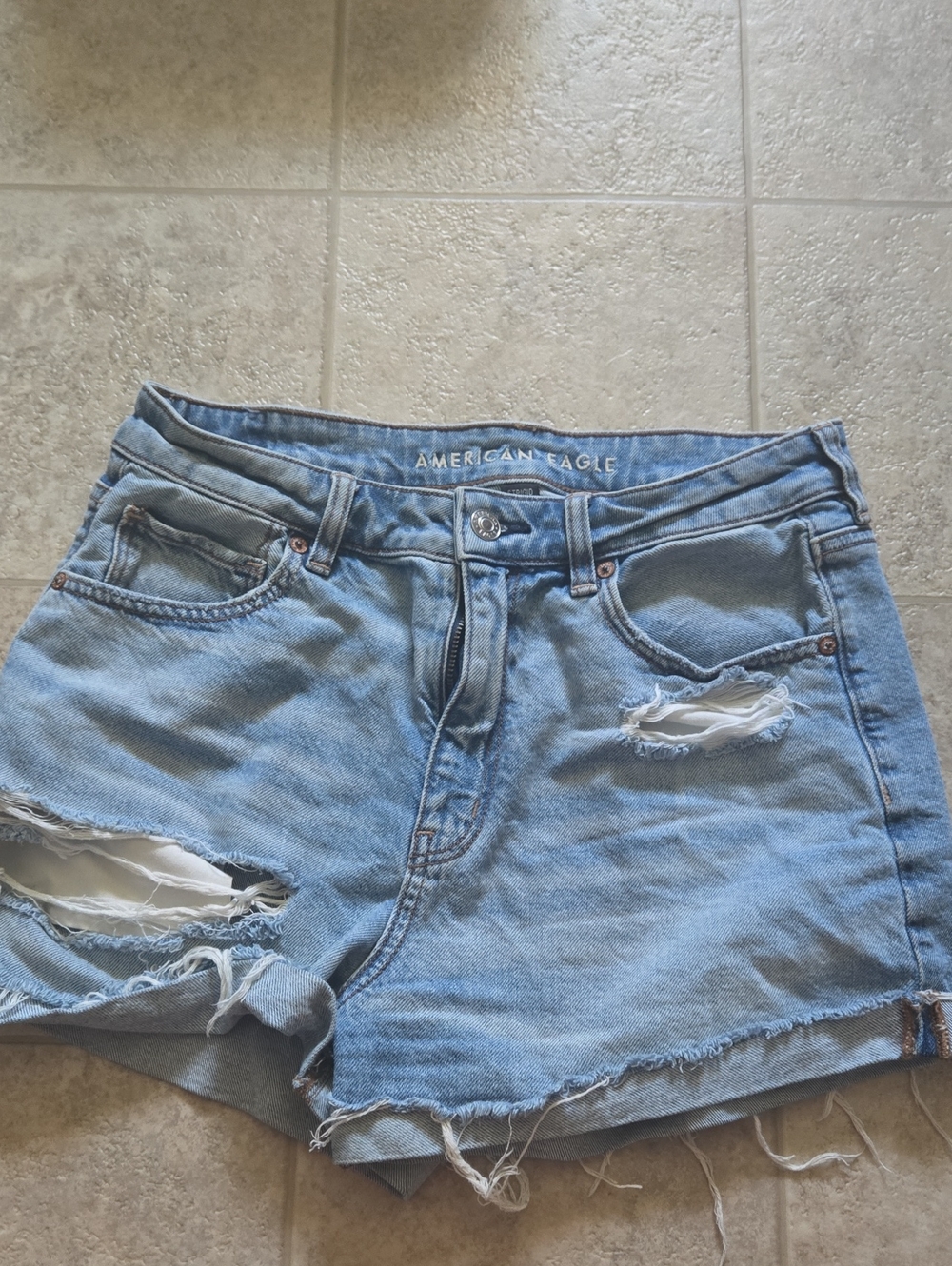 American Eagle Outfitters Light Wash Distressed Denim Shorts